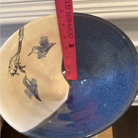 Vintage HighWall Studio Pottery Bowl Blue Cream Glaze Hummingbird Design Mint - Picture 5 of 7